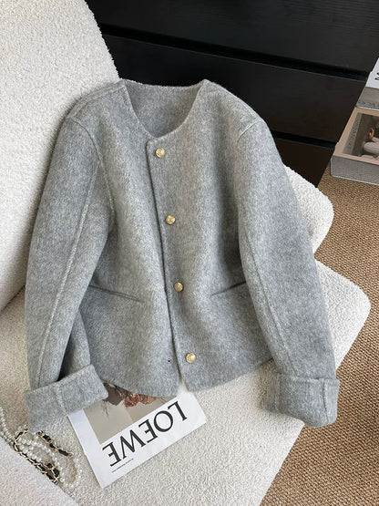 Gray double-sided woolen woolen coat for women autumn and winter 2024 new Korean style small style wear short woolen coat