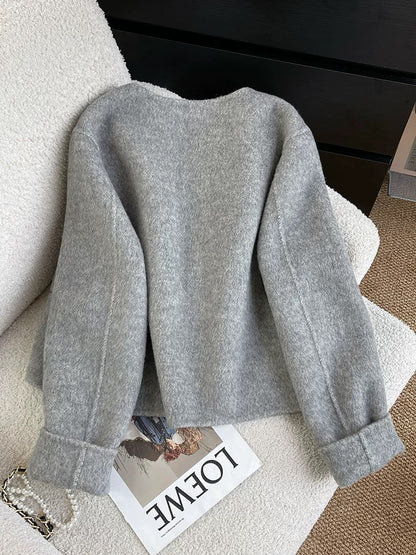 Gray double-sided woolen woolen coat for women autumn and winter 2024 new Korean style small style wear short woolen coat