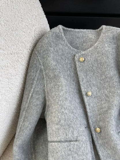 Gray double-sided woolen woolen coat for women autumn and winter 2024 new Korean style small style wear short woolen coat