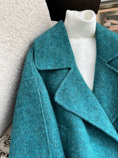 Blue double-sided wool woolen coat for women autumn and winter 2024 new style super good-looking light luxury temperament short woolen coat