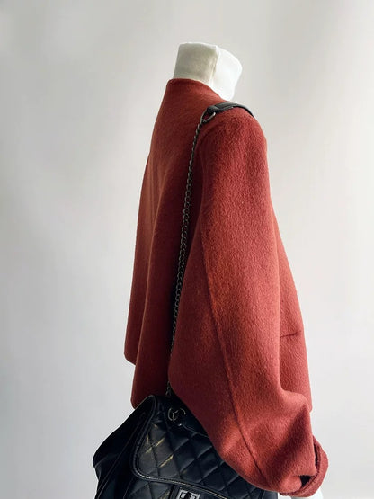 Red double-sided woolen woolen coat for women, short style, 2024 autumn and winter, high-end, super good-looking, animal year woolen coat