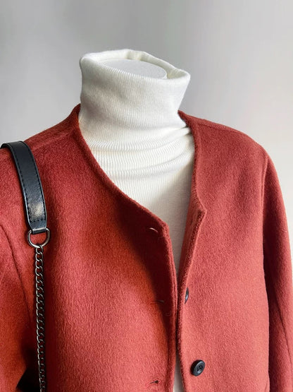 Red double-sided woolen woolen coat for women, short style, 2024 autumn and winter, high-end, super good-looking, animal year woolen coat