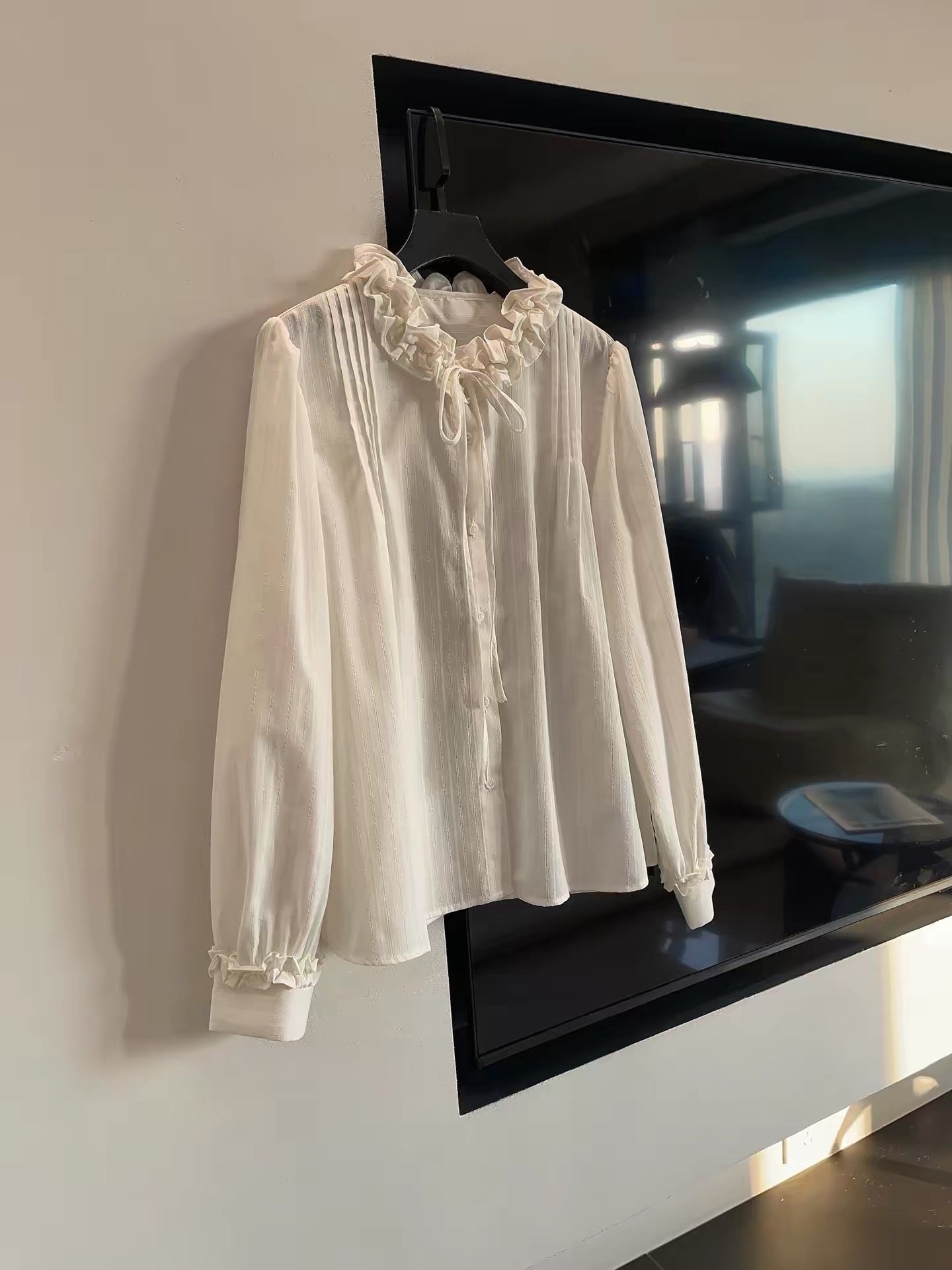 JULY START French Heiress Style ~ 2026 Early Spring New Arrival: 3D Lace Collar Bow Long-Sleeve Shirt