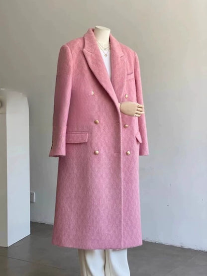 Korean rich daughter high-end woolen coat long high-end fashion fashionable pink woolen coat for women winter