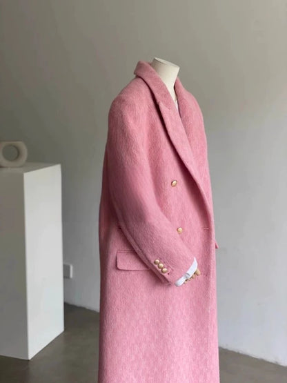 Korean rich daughter high-end woolen coat long high-end fashion fashionable pink woolen coat for women winter