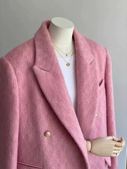 Korean rich daughter high-end woolen coat long high-end fashion fashionable pink woolen coat for women winter
