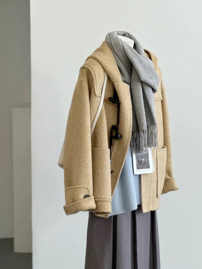 High-end rich daughter's age-reducing temperament coat winter loose hooded yellow woolen short coat for small women