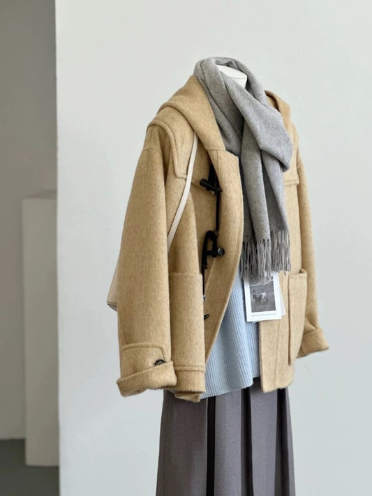 High-end rich daughter's age-reducing temperament coat winter loose hooded yellow woolen short coat for small women