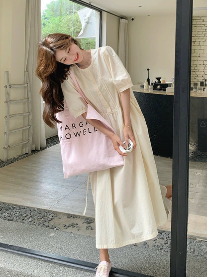 Off-white dress women's summer 2024 new French style fresh and sweet literary forest girl relaxed shirt long skirt