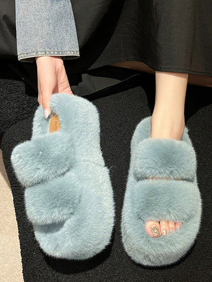 2024 Spring and Autumn New Style Small Thick-soled Pancake Thick-soled Height-increasing Plush Cotton Slippers for Women to Wear at Home Furry Shoes