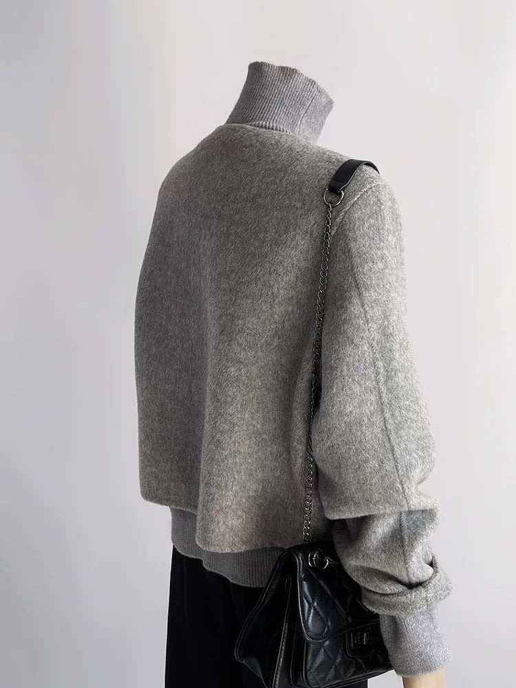 Gray double-sided woolen woolen coat for women, autumn and winter, high-end, small, unique, super good-looking, short woolen coat