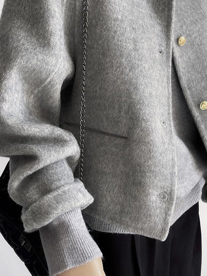 Gray double-sided woolen woolen coat for women, autumn and winter, high-end, small, unique, super good-looking, short woolen coat