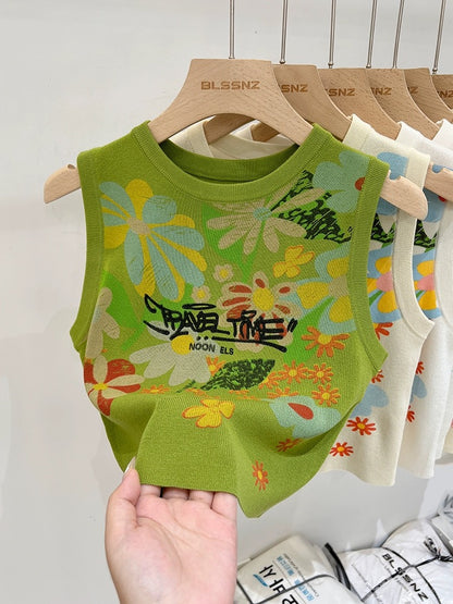 Summer Dopamine Hand-painted Sleeveless Vest Women's Summer Outerwear and Interior Design Niche Knitted Slim Fit Top