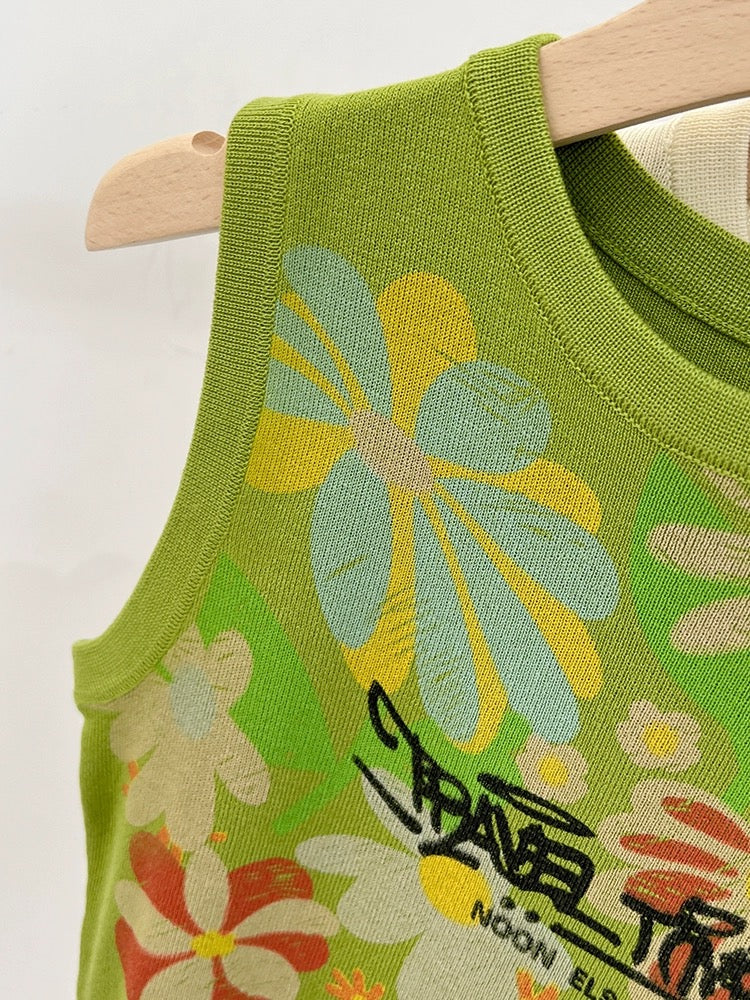 Summer Dopamine Hand-painted Sleeveless Vest Women's Summer Outerwear and Interior Design Niche Knitted Slim Fit Top