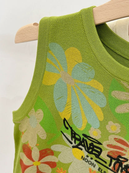 Summer Dopamine Hand-painted Sleeveless Vest Women's Summer Outerwear and Interior Design Niche Knitted Slim Fit Top