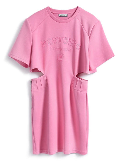 MIUCO Youthful and Vibrant Round Neck Short Sleeve Trendy Letter Waist Small A-line T-shirt Dress [Ready Stock]
