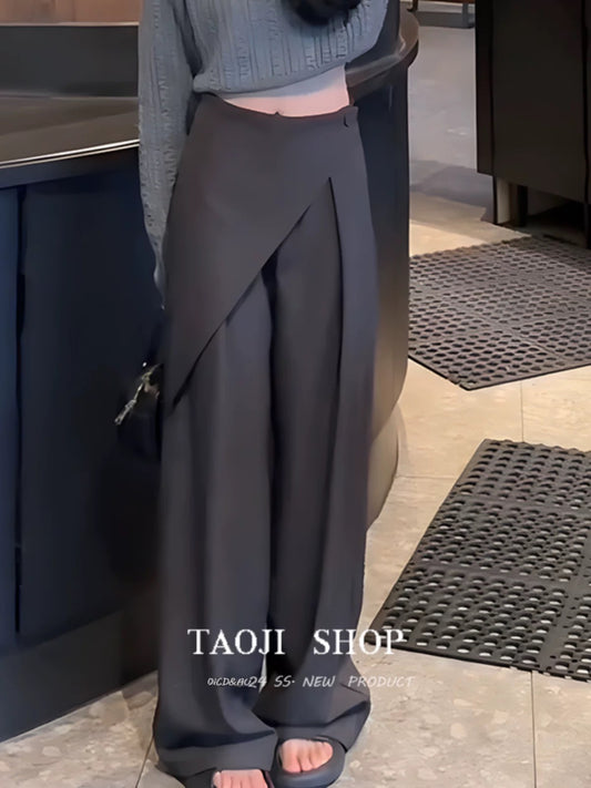 Fake two-piece irregular stitching suit pants women's spring and autumn new loose high waist drape slim wide leg long pants