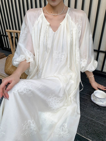 JWUNIQUE off-white new Chinese style national style dress women's summer 2024 new loose and slim long skirt