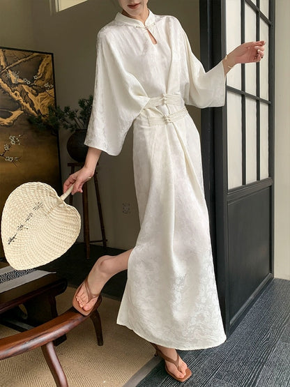 JWUNIQUE off-white new Chinese style national style dress women's summer 2024 new waist slimming niche long skirt