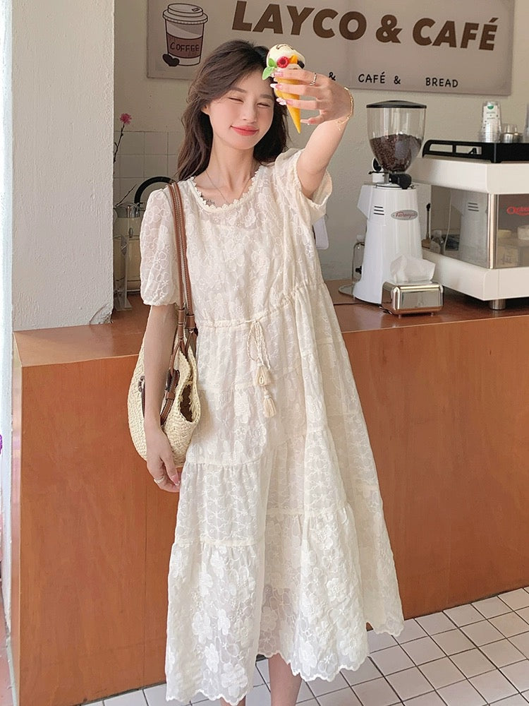 Tea break French white lace dress suit women's summer 2024 new style gentle, lazy and relaxed skirt