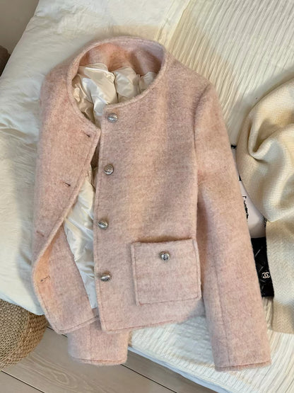 Women's Pink Short Down Jacket – Unique "-Style" Design with Warm White Duck Down Lining (New for Winter 2026)