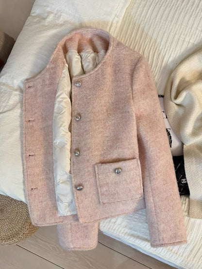 Women's Pink Short Down Jacket – Unique "-Style" Design with Warm White Duck Down Lining (New for Winter 2026)