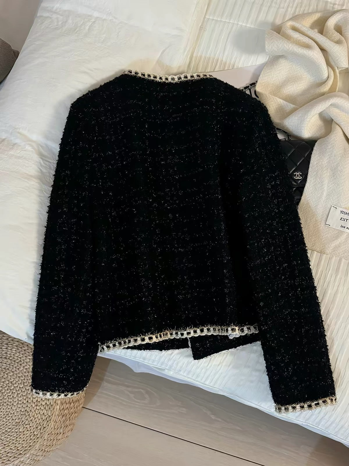 Women's Black Tweed Jacket – Chic, Sophisticated "Little Black Jacket" Style (2026 Autumn/Winter New Arrival)