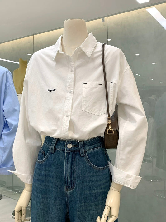Dopamine color four seasons cotton shirt 2025 new design embroidery texture loose shirt