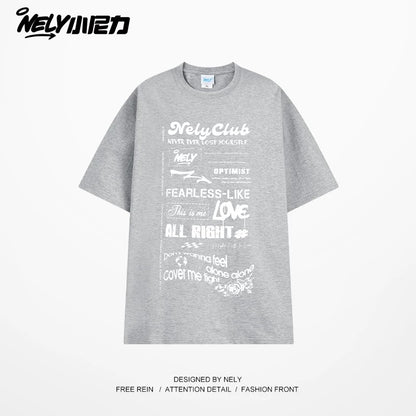 Nely Xiao Nili summer high-end minimalist fuzzy print pure cotton short-sleeved loose American retro couple T-shirt