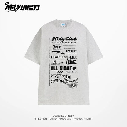 Nely Xiao Nili summer high-end minimalist fuzzy print pure cotton short-sleeved loose American retro couple T-shirt