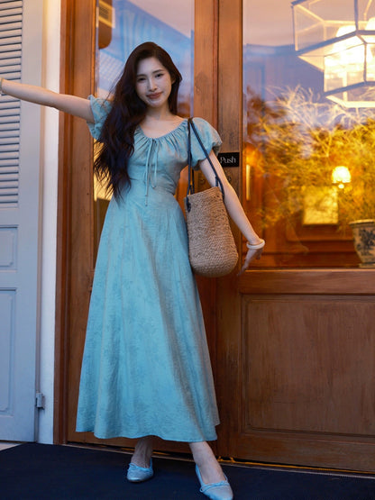 TYANG Eryang [Hua Xiangrong] Chinese Style New Chinese Puff Sleeve Red Waist Slim Dress Women's New Style