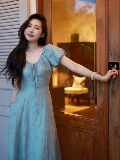 TYANG Eryang [Hua Xiangrong] Chinese Style New Chinese Puff Sleeve Red Waist Slim Dress Women's New Style