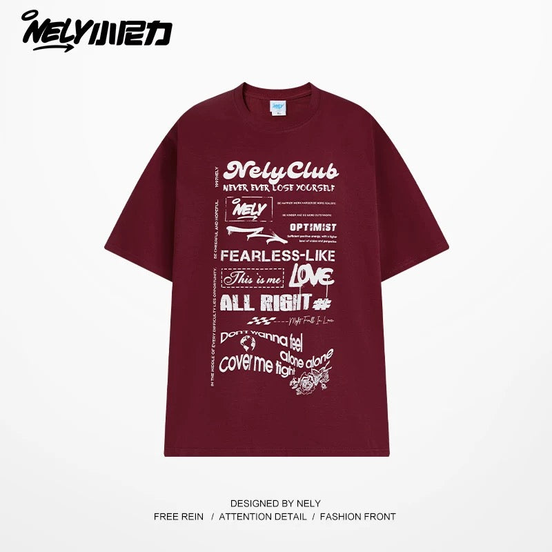 Nely Xiao Nili summer high-end minimalist fuzzy print pure cotton short-sleeved loose American retro couple T-shirt