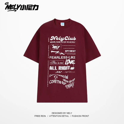 Nely Xiao Nili summer high-end minimalist fuzzy print pure cotton short-sleeved loose American retro couple T-shirt