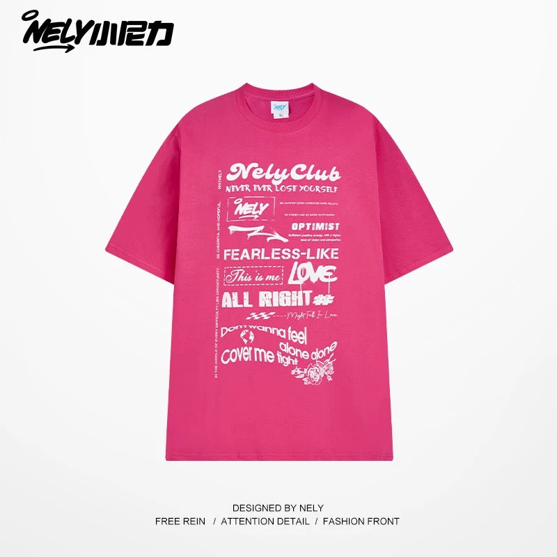 Nely Xiao Nili summer high-end minimalist fuzzy print pure cotton short-sleeved loose American retro couple T-shirt