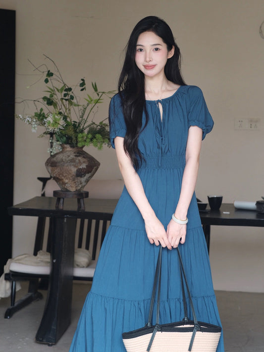 TYANG [Symphonic Poetry] Chinese Style New Chinese Style Waist Neckline Three-Color Dress Women’s Summer New Style