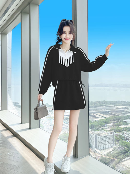 Early autumn outfit set 2024 new early autumn women's clothing for age reduction, a complete set of casual autumn two-piece skirt for small people