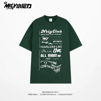 Nely Xiao Nili summer high-end minimalist fuzzy print pure cotton short-sleeved loose American retro couple T-shirt