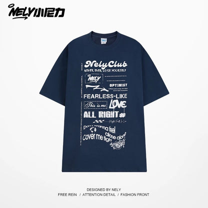 Nely Xiao Nili summer high-end minimalist fuzzy print pure cotton short-sleeved loose American retro couple T-shirt