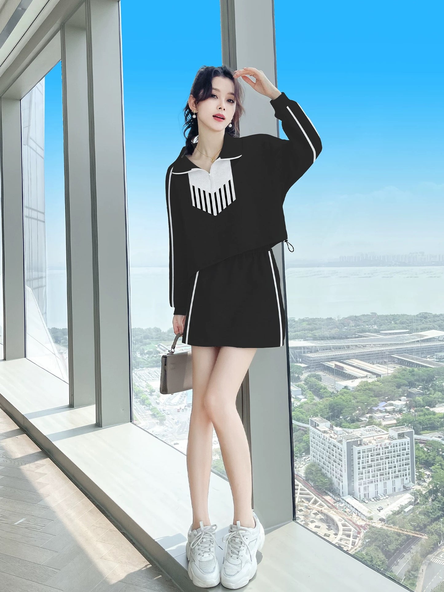 Early autumn outfit set 2024 new early autumn women's clothing for age reduction, a complete set of casual autumn two-piece skirt for small people