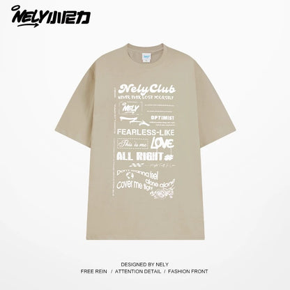 Nely Xiao Nili summer high-end minimalist fuzzy print pure cotton short-sleeved loose American retro couple T-shirt