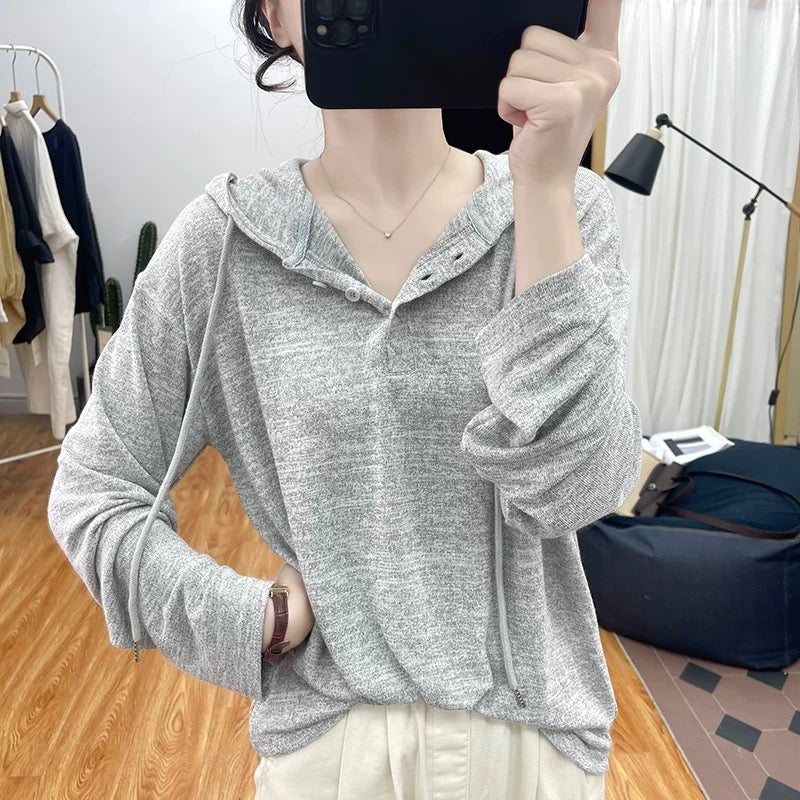 Autumn thin hooded loose sweatshirt women's long-sleeved T-shirt pullover top 2024 new Hong Kong style retro hoodie