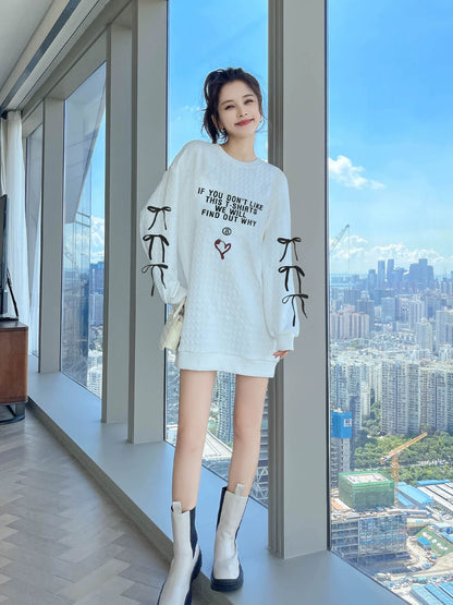 White Dress 2024 Early Autumn New Women's Hot Style Small Sweatshirt Skirt Autumn Casual Lazy Style Skirt
