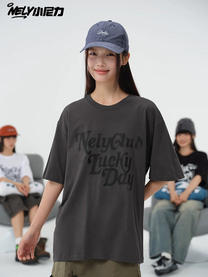 Little Nili multi-color phantom logo trendy brand men and women couple loose round neck short-sleeved T-shirt half-sleeved mid-sleeve T-shirt