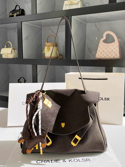 CHALIE&KOLSR Women's Vintage Matte Tote Bag – 2026 Summer New Arrival: High-End Style, Large-Capacity Shoulder Bag