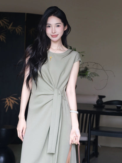 TYANG [Biluo] Chinese style new Chinese style twist waist strap design dress for women 2024 summer