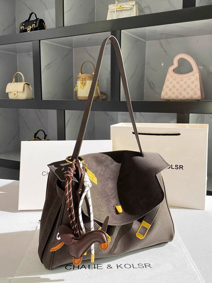 CHALIE&KOLSR Women's Vintage Matte Tote Bag – 2026 Summer New Arrival: High-End Style, Large-Capacity Shoulder Bag