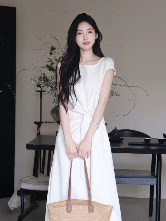 TYANG [Biluo] Chinese style new Chinese style twist waist strap design dress for women 2024 summer