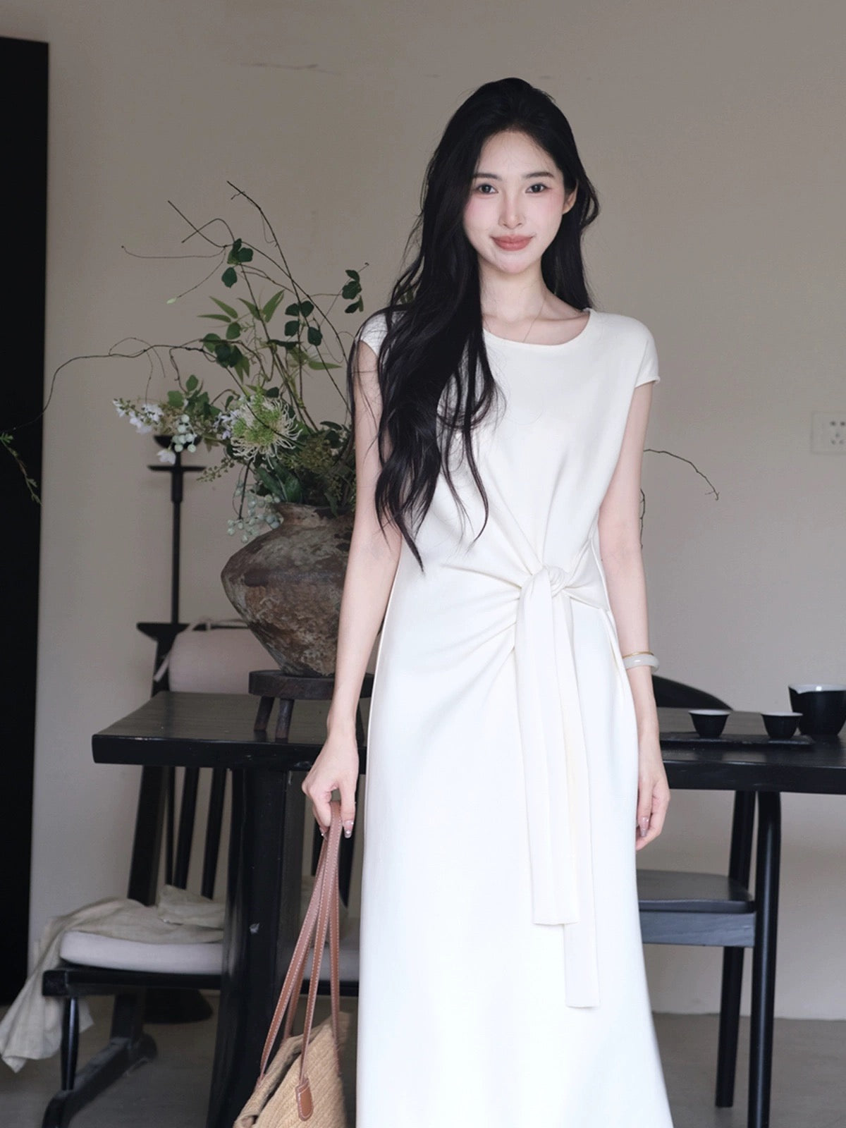 TYANG [Biluo] Chinese style new Chinese style twist waist strap design dress for women 2024 summer