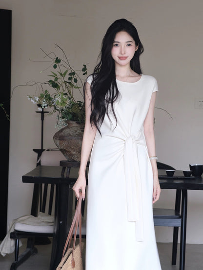 TYANG [Biluo] Chinese style new Chinese style twist waist strap design dress for women 2024 summer
